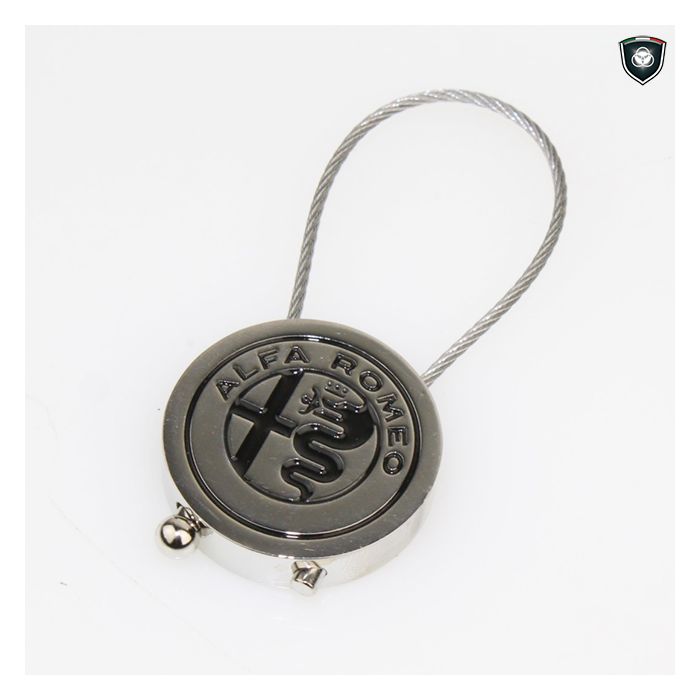 Portachiavi in acciaio similpelle Classic Circle Alfa Romeo Nero